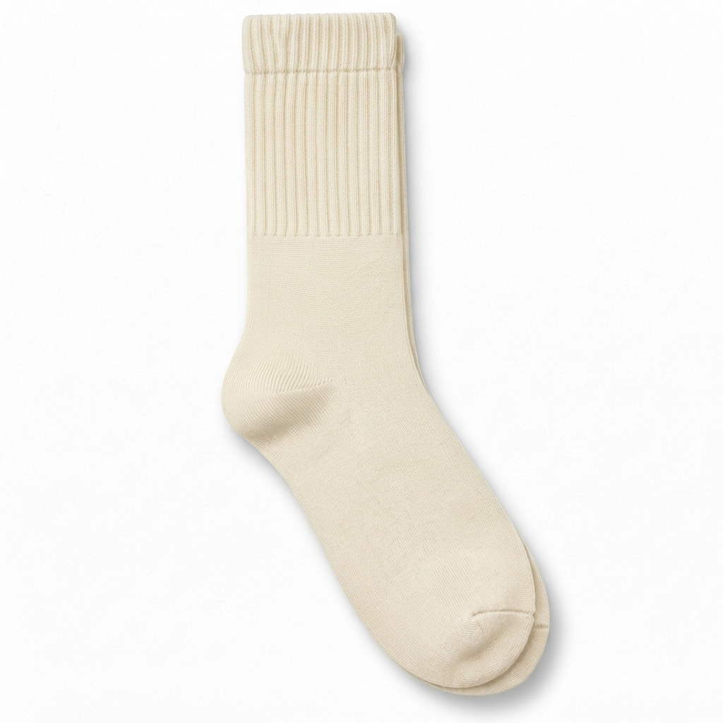 Terry Cotton Calf Length Cream Socks