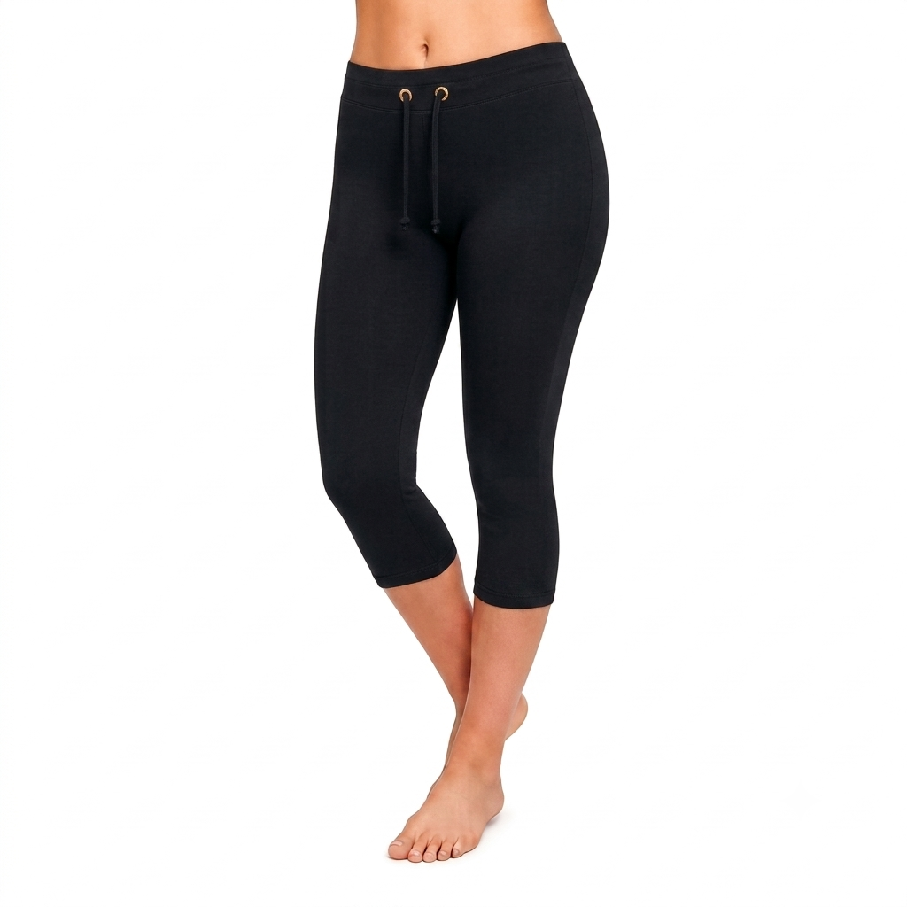 Black Cotton Capri With Drawstring