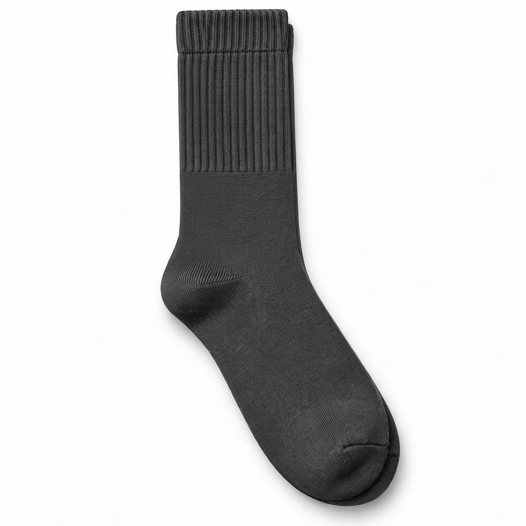 Terry Cotton Calf Length Light Black Socks