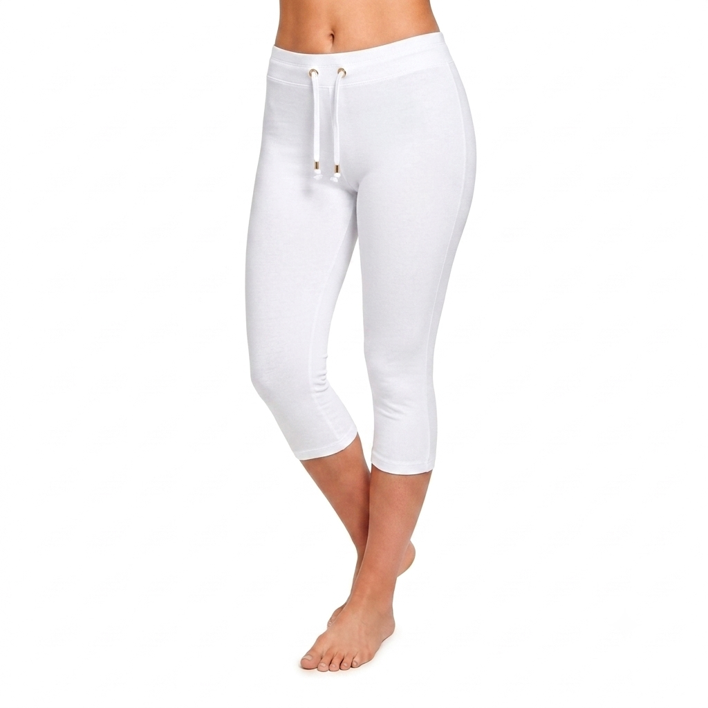 White Cotton Capri With Drawstring