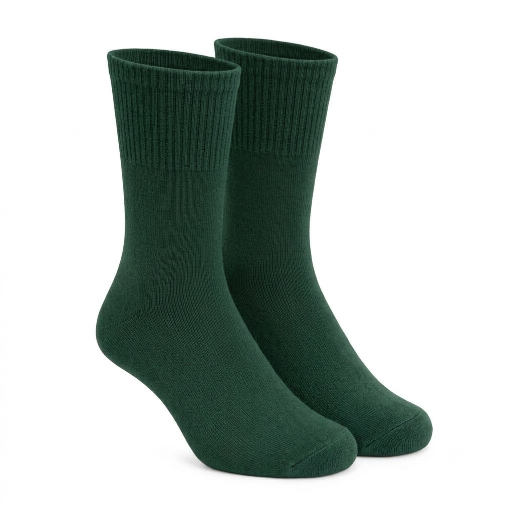 Terry Cotton Calf Length Dark Green Socks