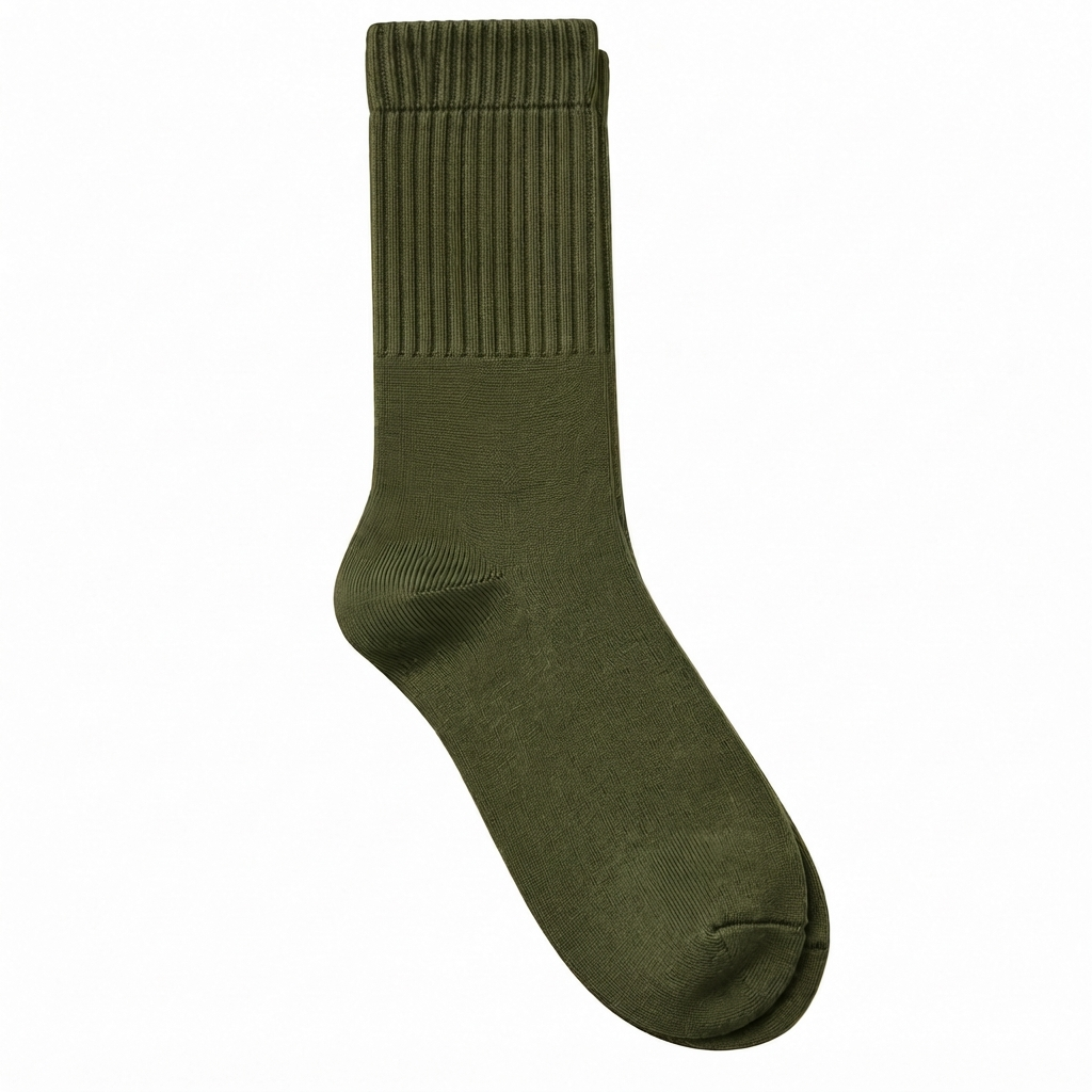 Terry Cotton Calf Length Olive Green Socks