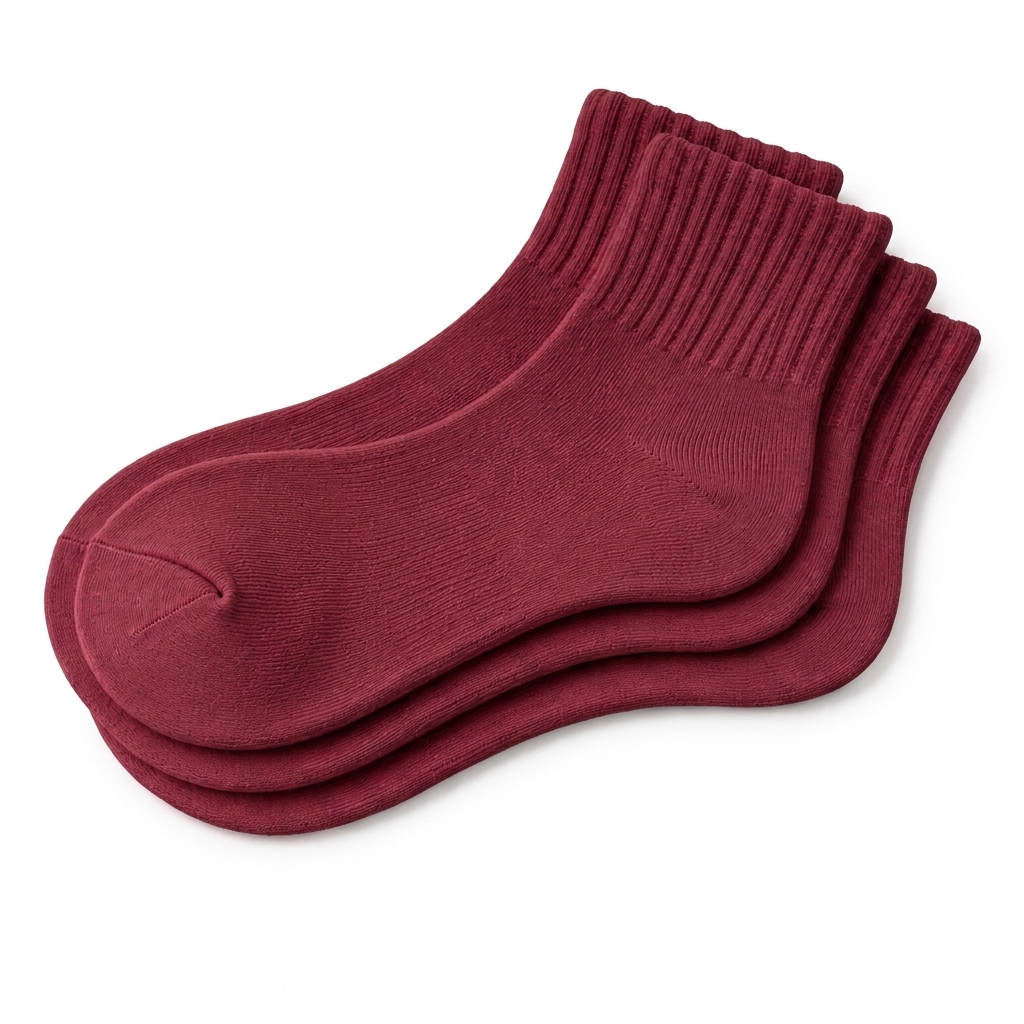 Wine Red Ankle Length Pure Cotton Socks 4 Pairs