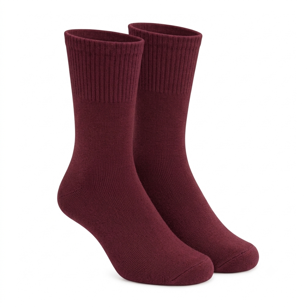 Terry Cotton Calf Length Wine Red Socks