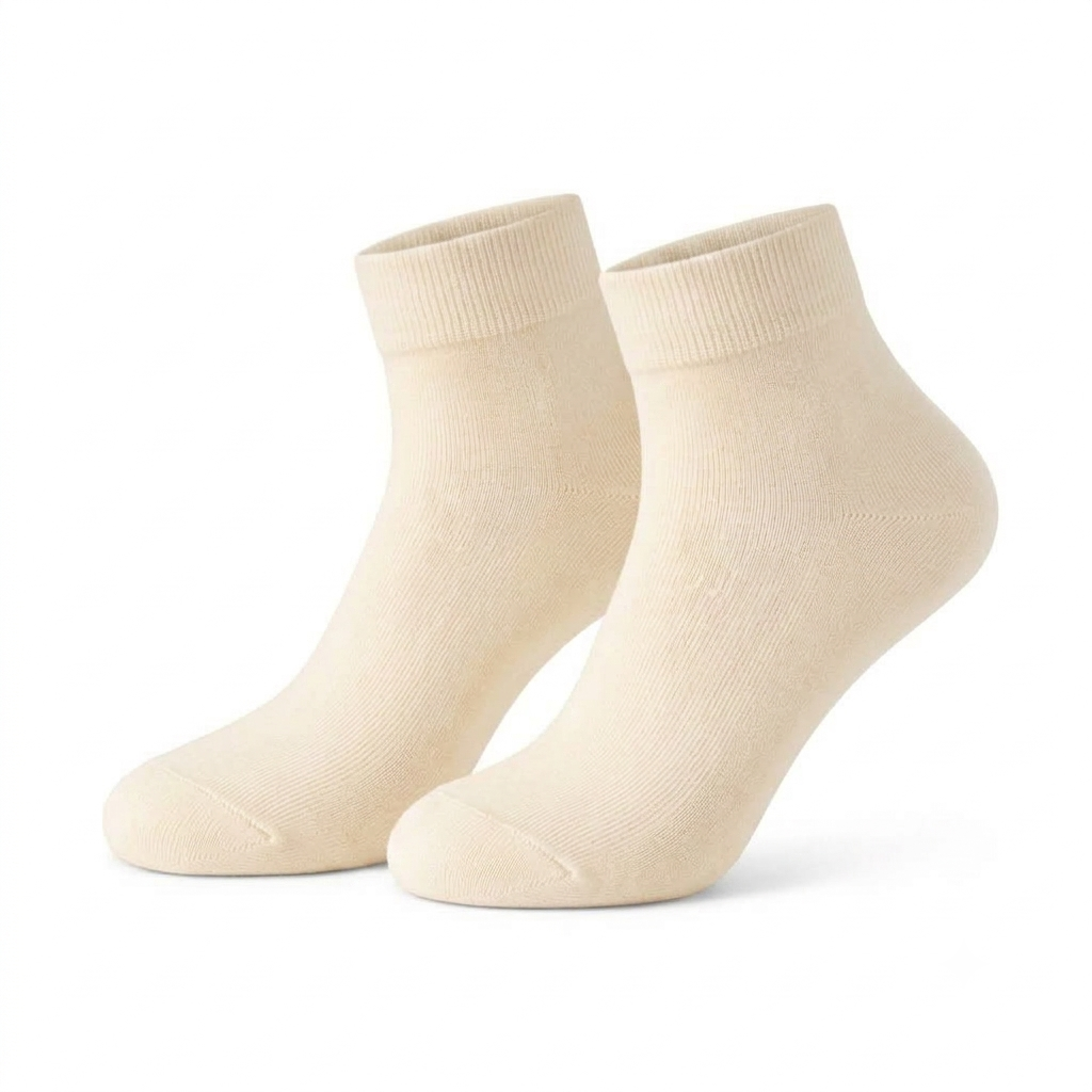 Stretch Fit Ankle Length Plain Cream Socks