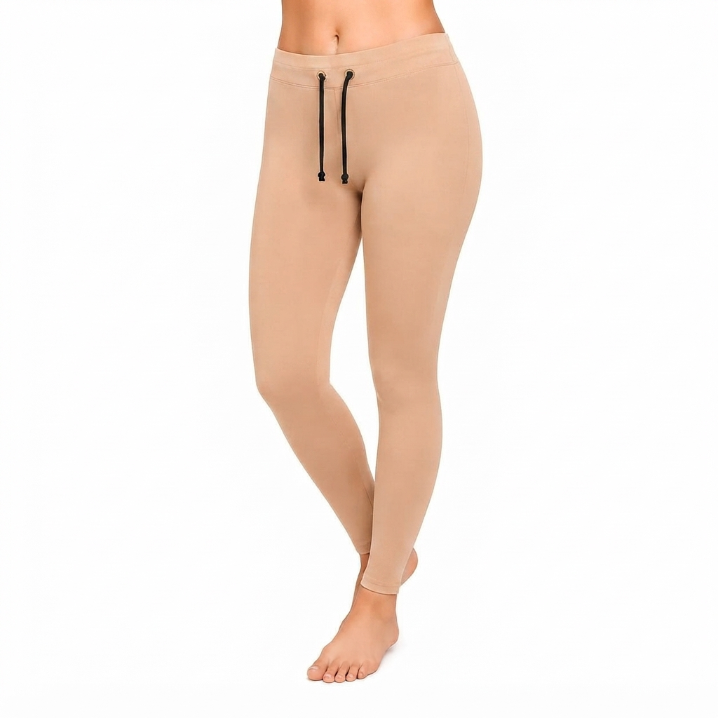Skin Ankle Cotton Leggings With Drawstring
