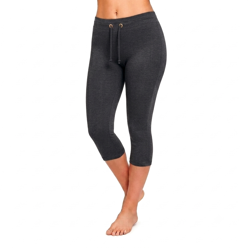 Grey Cotton Capri With Drawstring