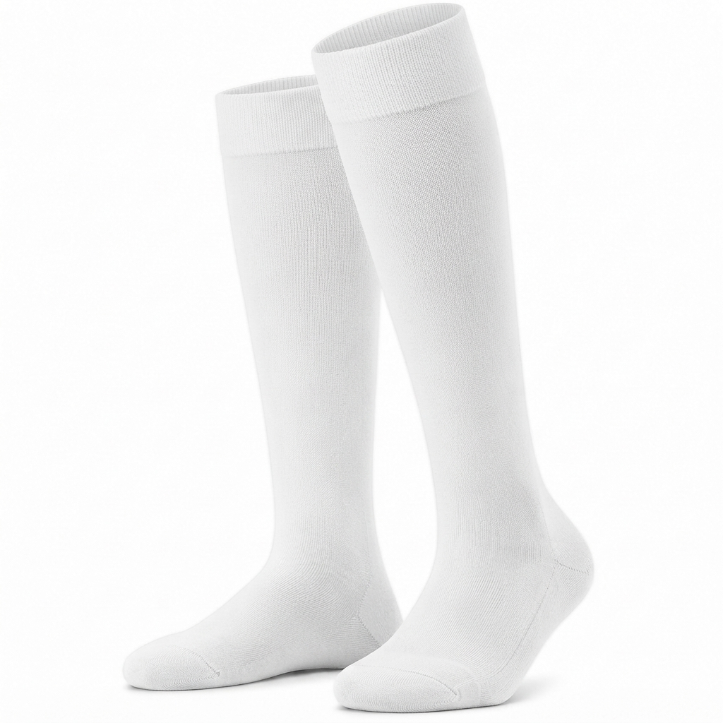 Stretch Fit Knee Length White Long Socks For Sports Casual & Occasions