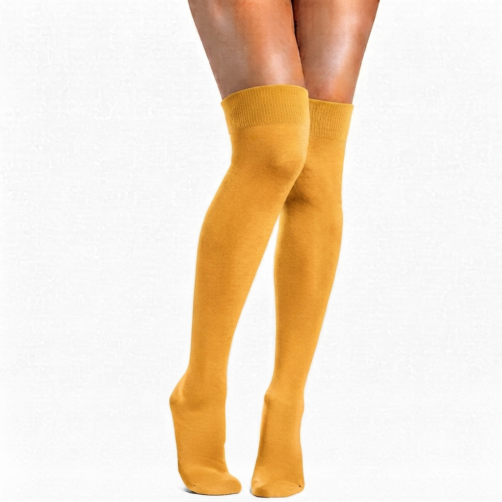 Yellow Knee Length Cotton Socks Non Terry