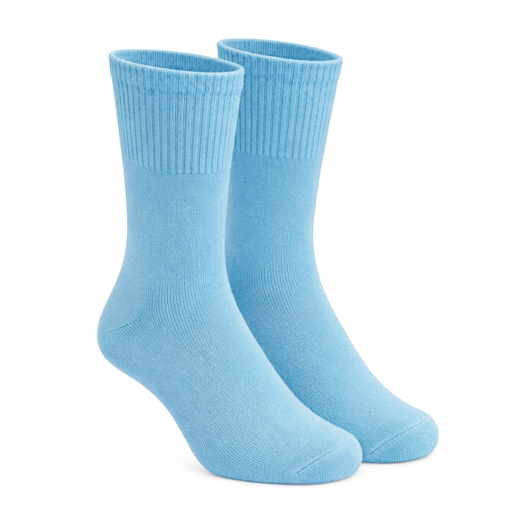 Terry Cotton Calf Length Sky Blue Socks