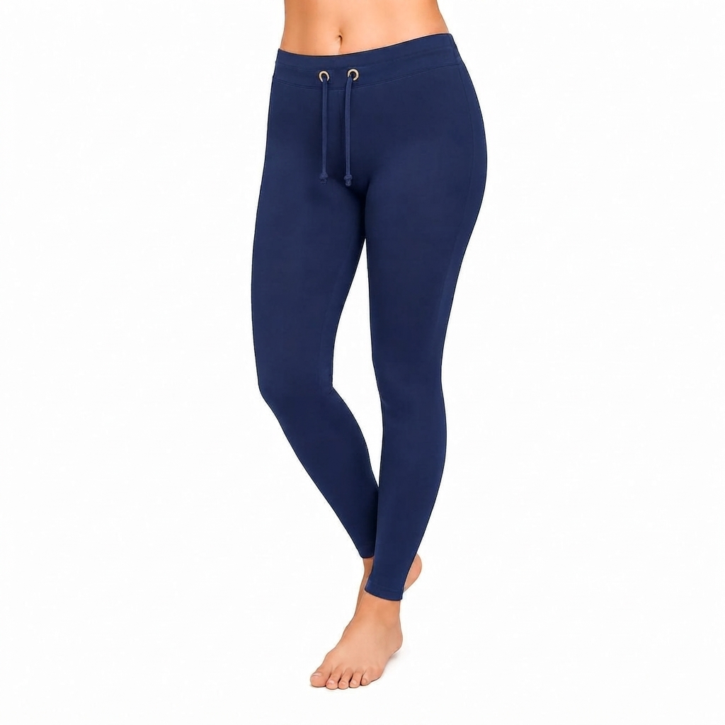 Navy Blue Ankle Cotton Leggings With Drawstring