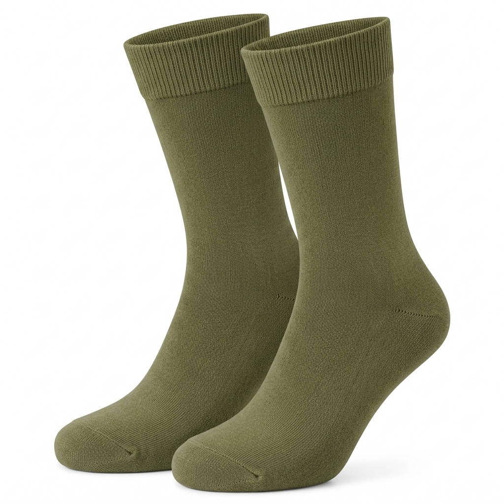 Stretch Fit Calf Length Olive Green Socks