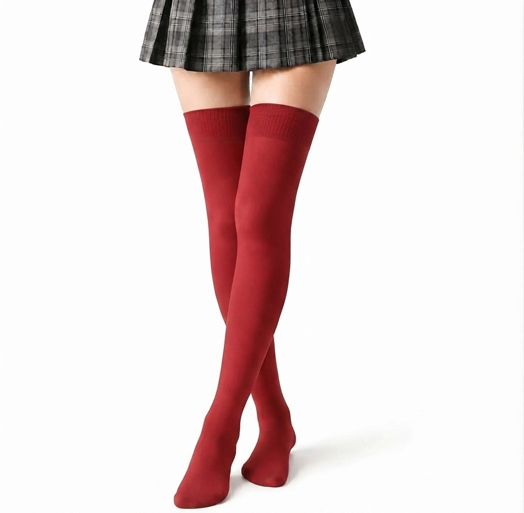 Women's Thigh High Red Terry Cotton Stockings