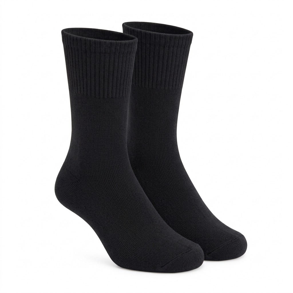 Terry Cotton Calf Length Black Socks