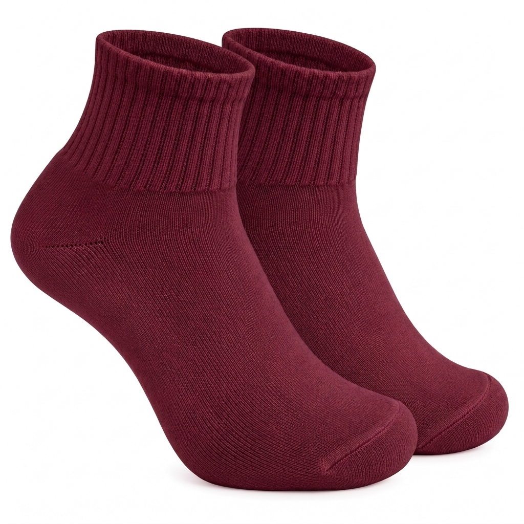 Wine Red Ankle Length Pure Cotton Socks 4 Pairs