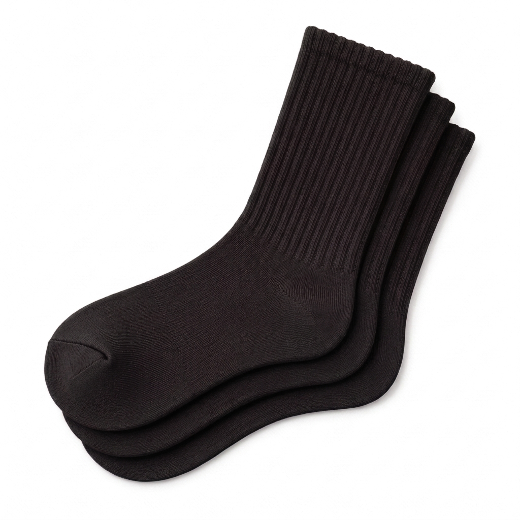 Black Calf Length Pure Cotton Socks 4 Pairs