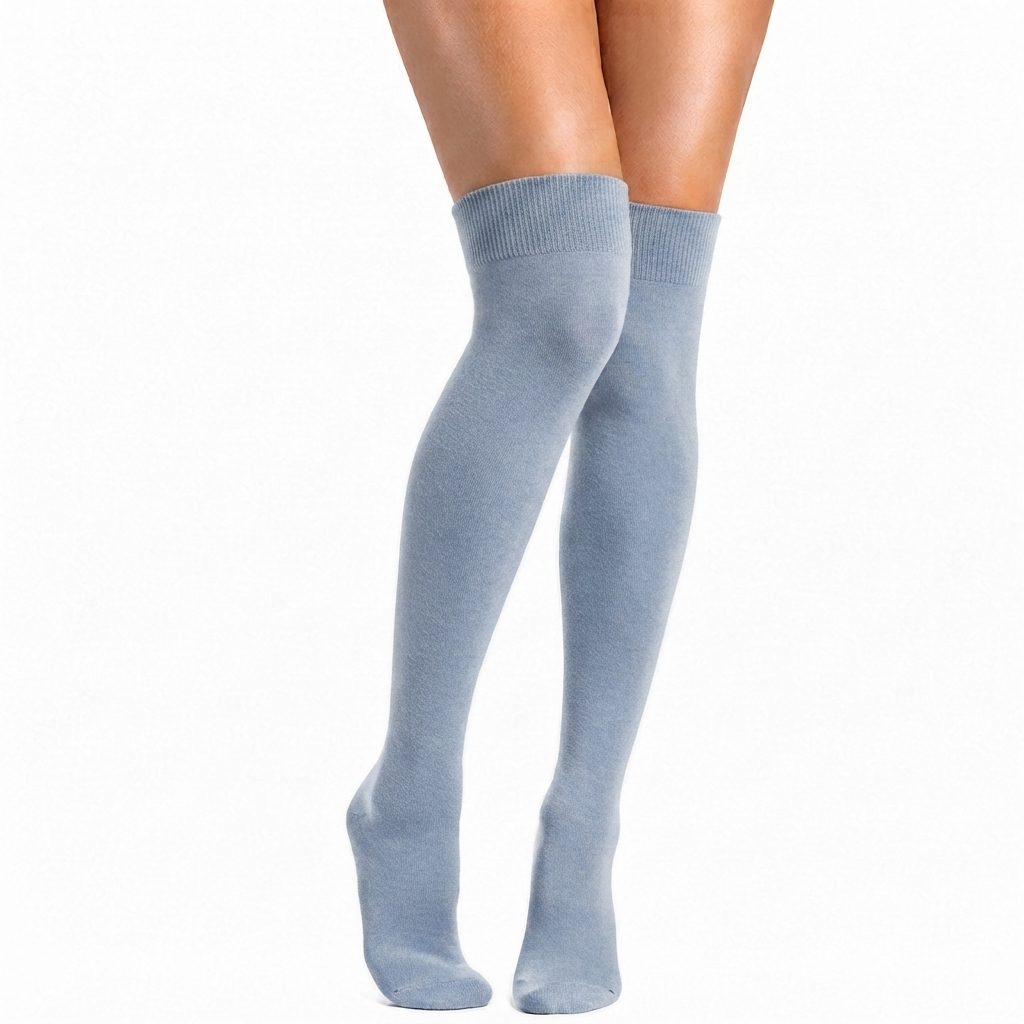 Faded Blue Knee Length Cotton Socks Non Terry