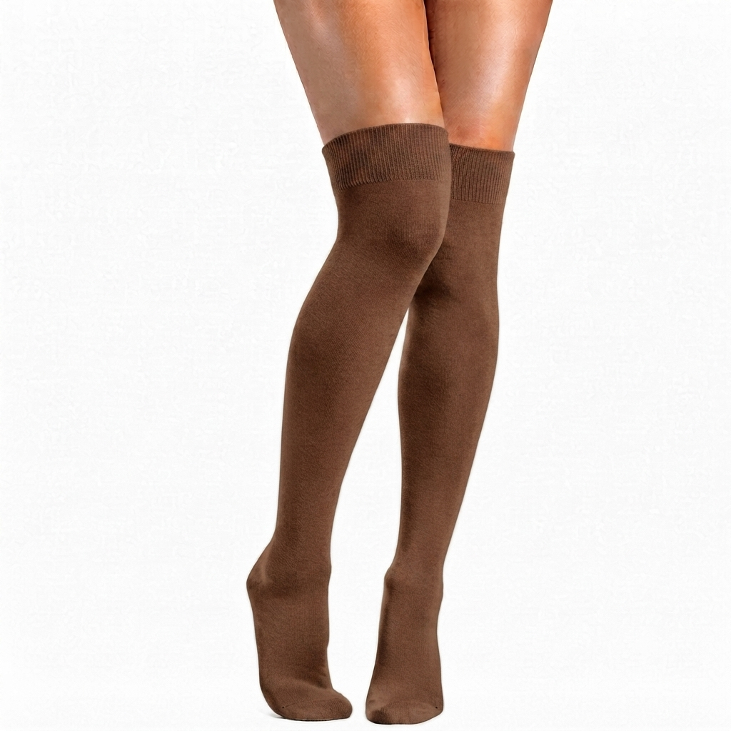 Brown Knee Length Cotton Socks Non Terry