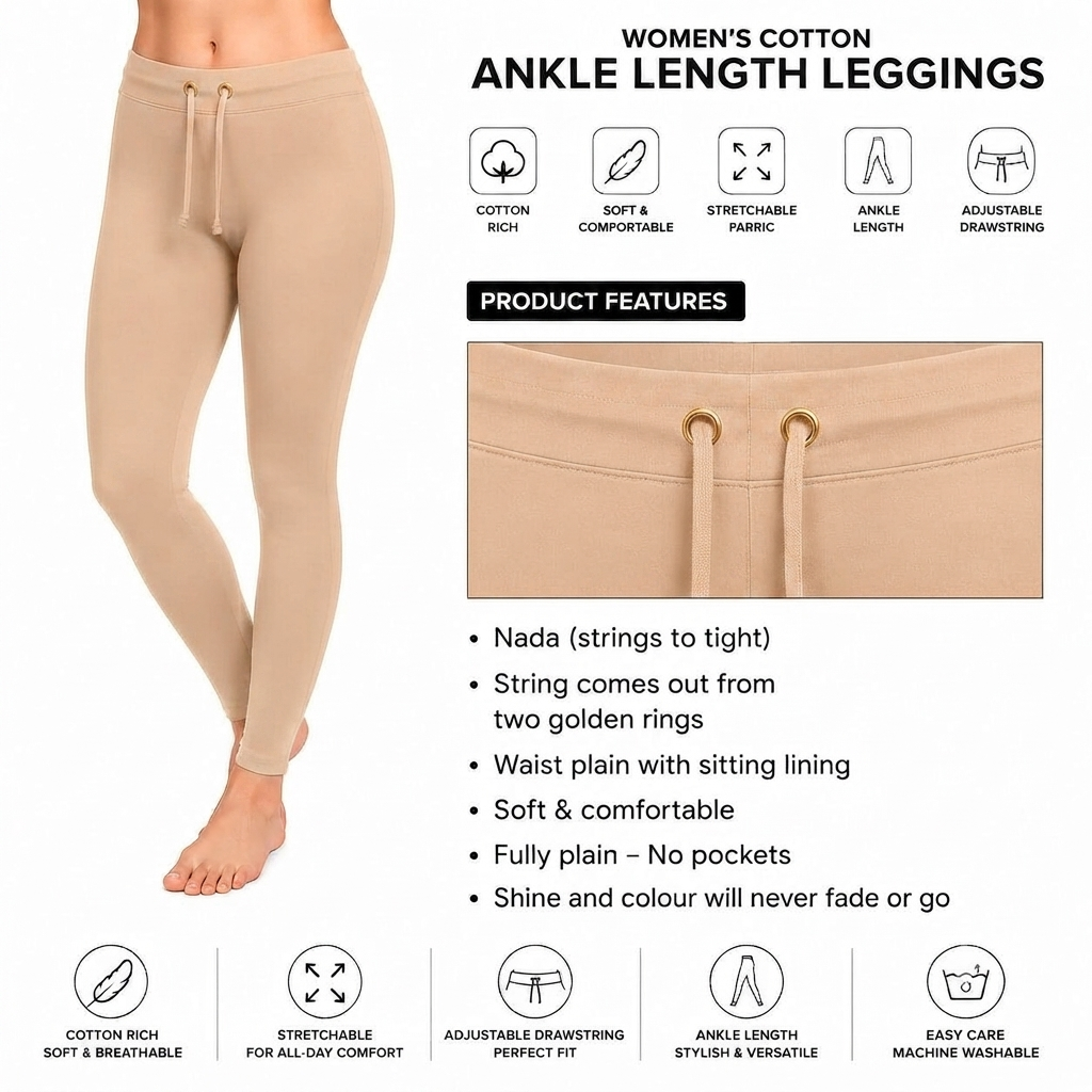 Skin Ankle Cotton Leggings With Drawstring