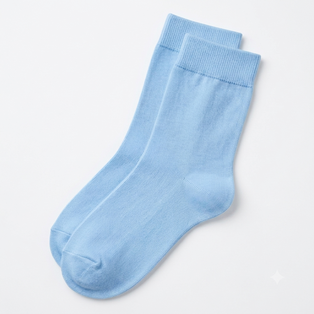 Stretch Fit Ankle Length Plain Sky Blue Socks