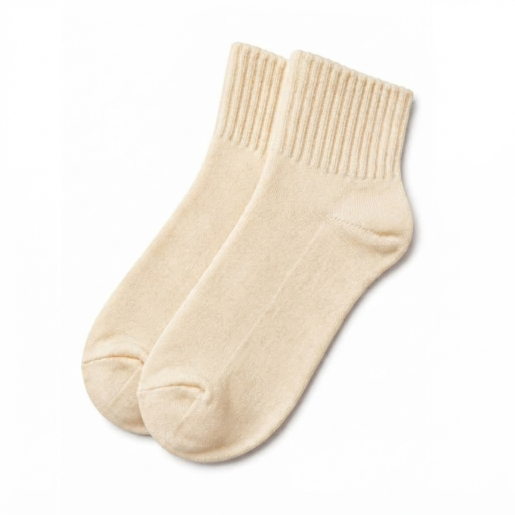 Terry Cotton Ankle Length Cream Socks