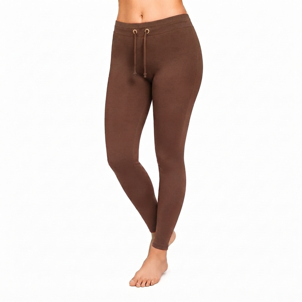 Brown Ankle Cotton Leggings With Drawstring