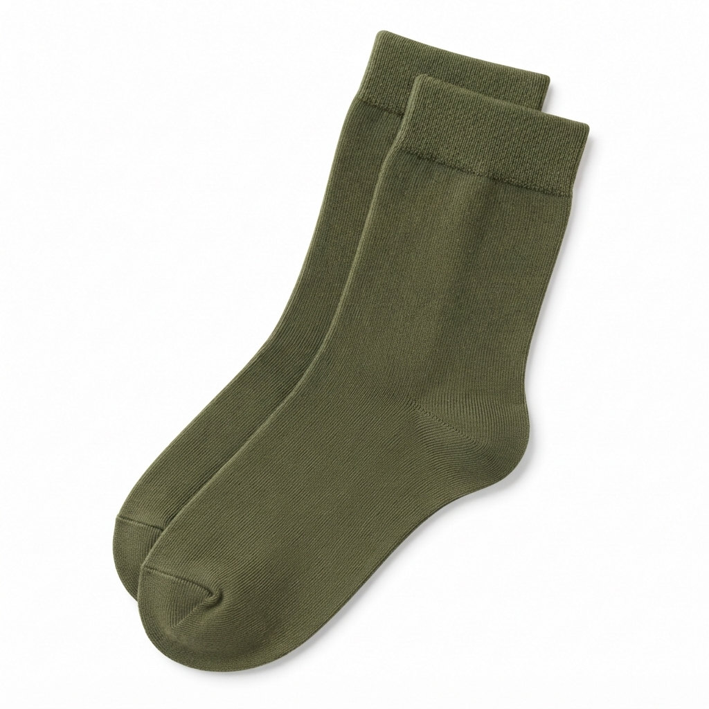 Stretch Fit Ankle Length Plain Olive Green Socks