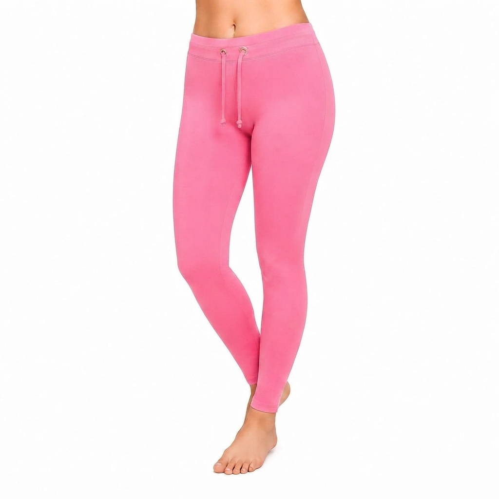 Pink Ankle Cotton Leggings With Drawstring