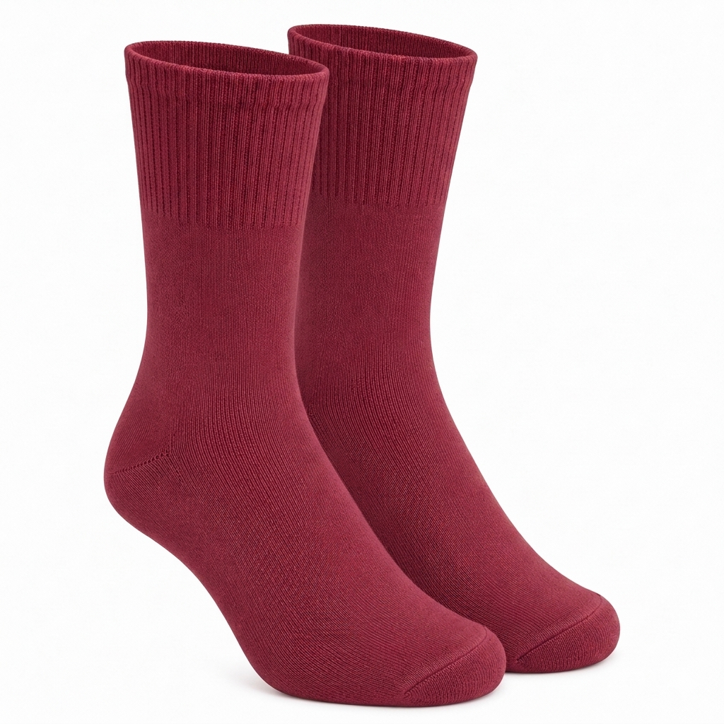 Wine Red Blue Calf Length Pure Cotton Socks 4 Pairs