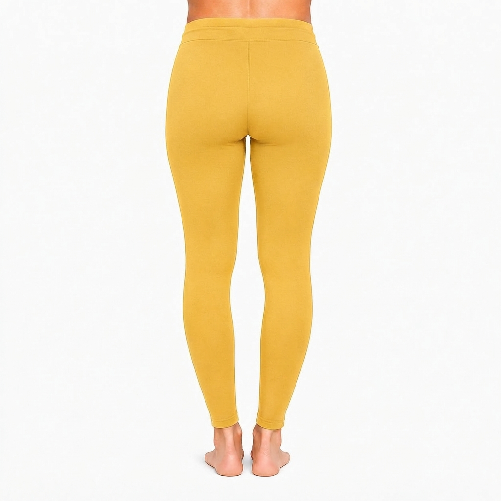Yellow Ankle Cotton Leggings With Drawstring