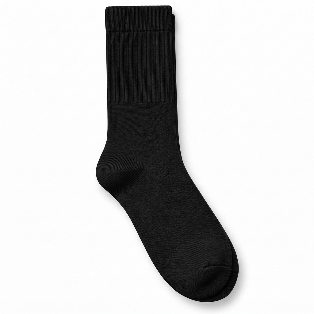 Terry Cotton Calf Length Black Socks