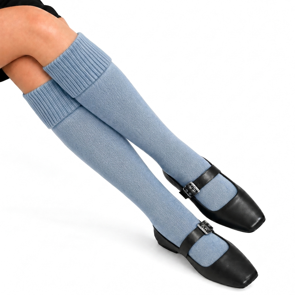 Terry Cotton Knee Length Faded Blue Long Socks