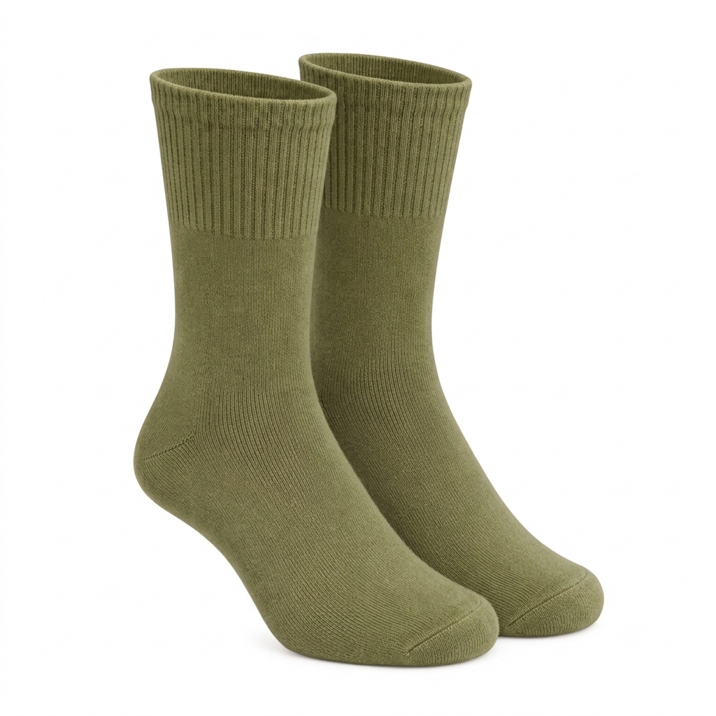 Terry Cotton Calf Length Olive Green Socks