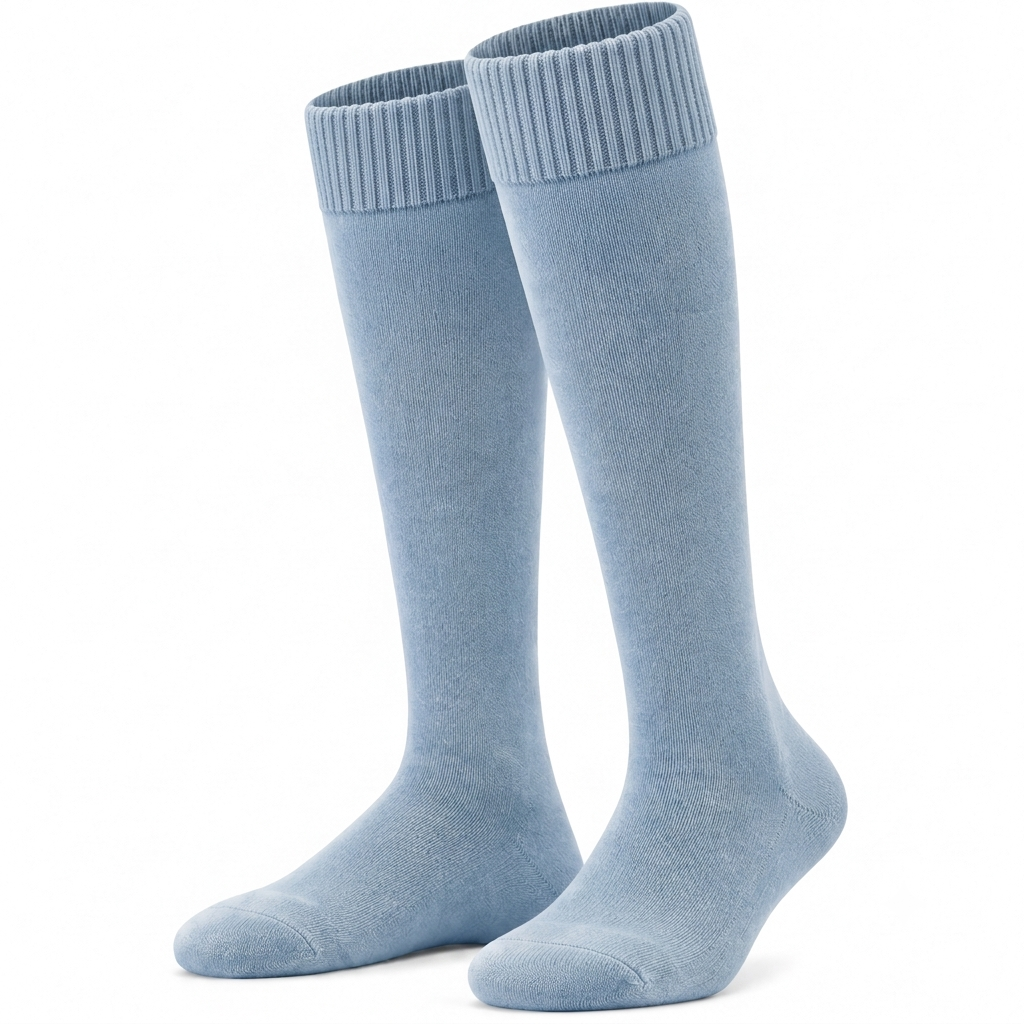 Terry Cotton Knee Length Faded Blue Long Socks