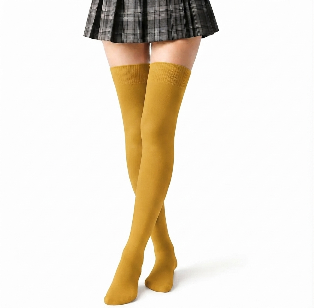 Women's Thigh High Yellow Terry Cotton Stockings