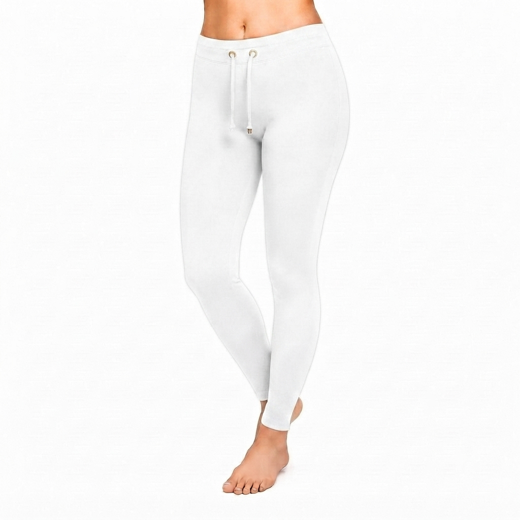 White Ankle Cotton Leggings With Drawstring