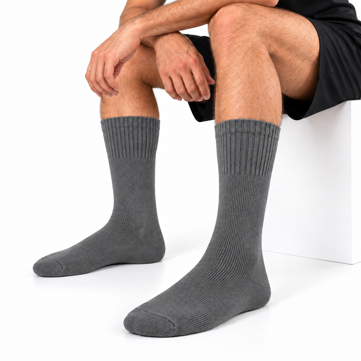 Terry Cotton Calf Length Grey Socks