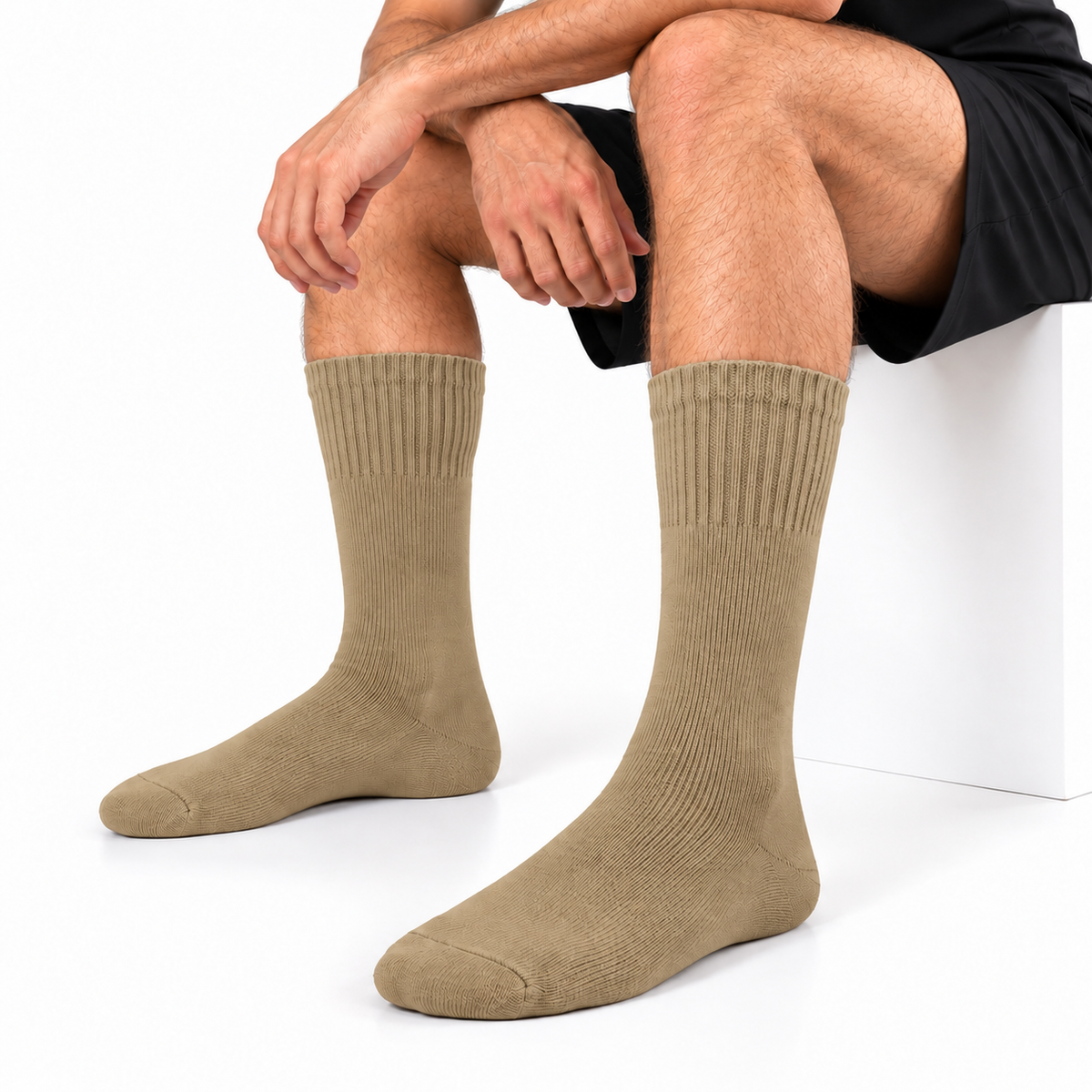 Terry Cotton Calf Length Khakhi Socks