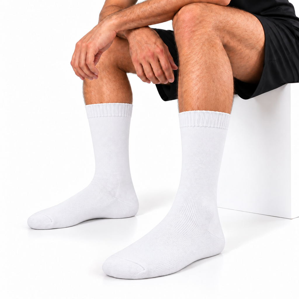 Stretch Fit Calf Length White Socks