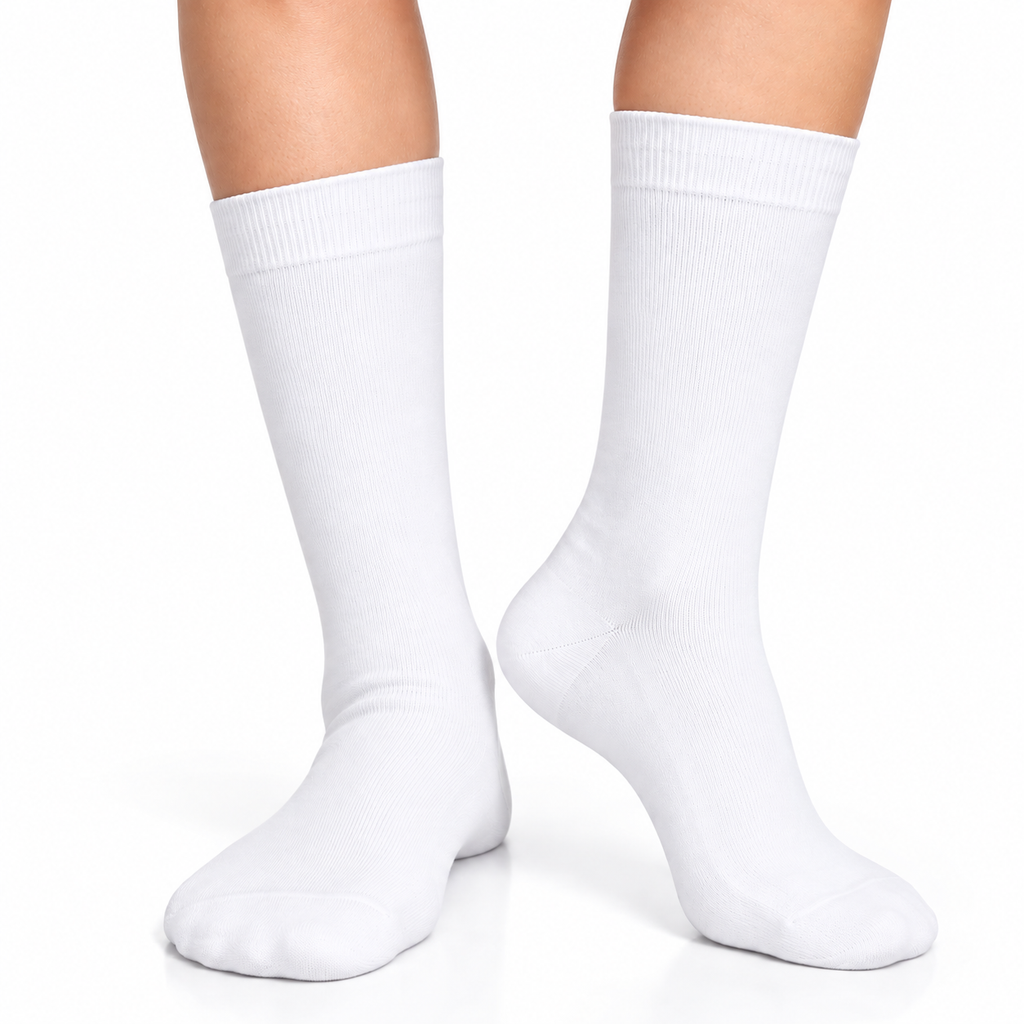 Pure Cotton Seamless Calf Length White Socks