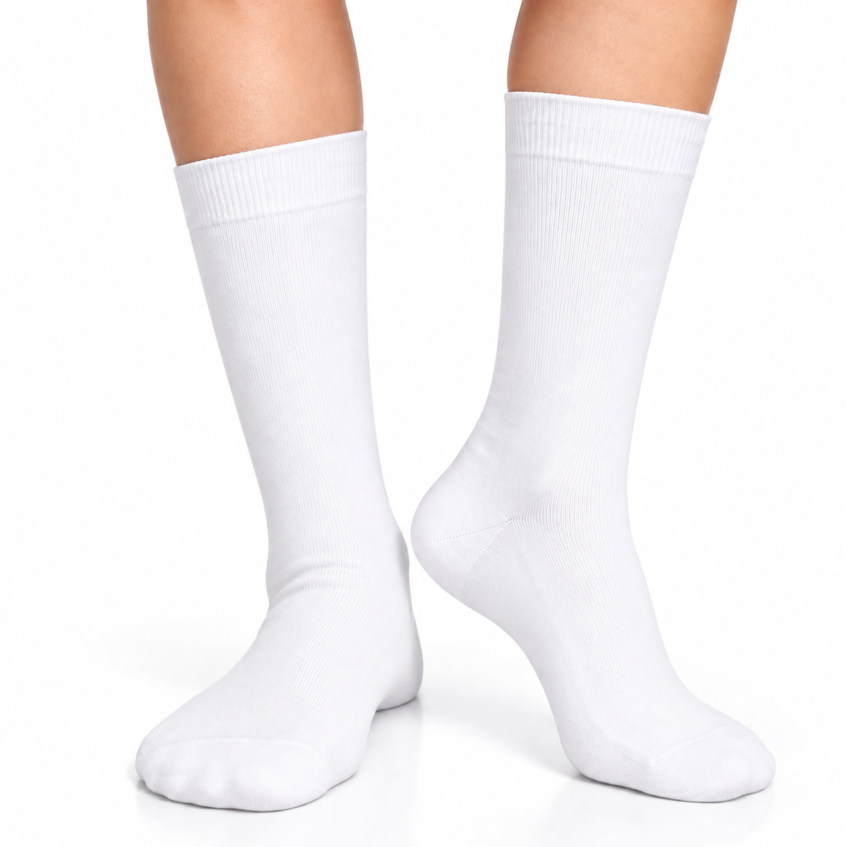 Pure Cotton Seamless Calf Length White Socks