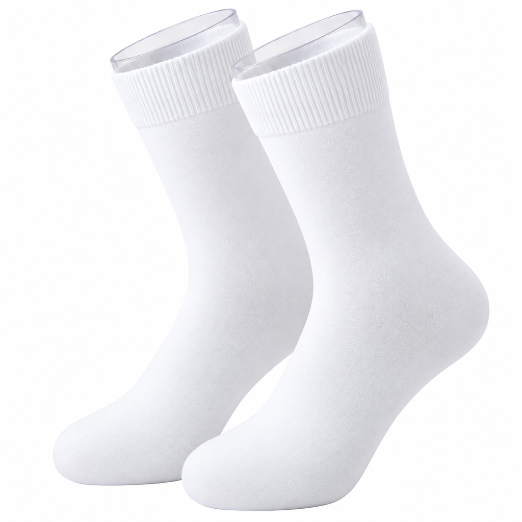 Pure Cotton Seamless Calf Length White Socks