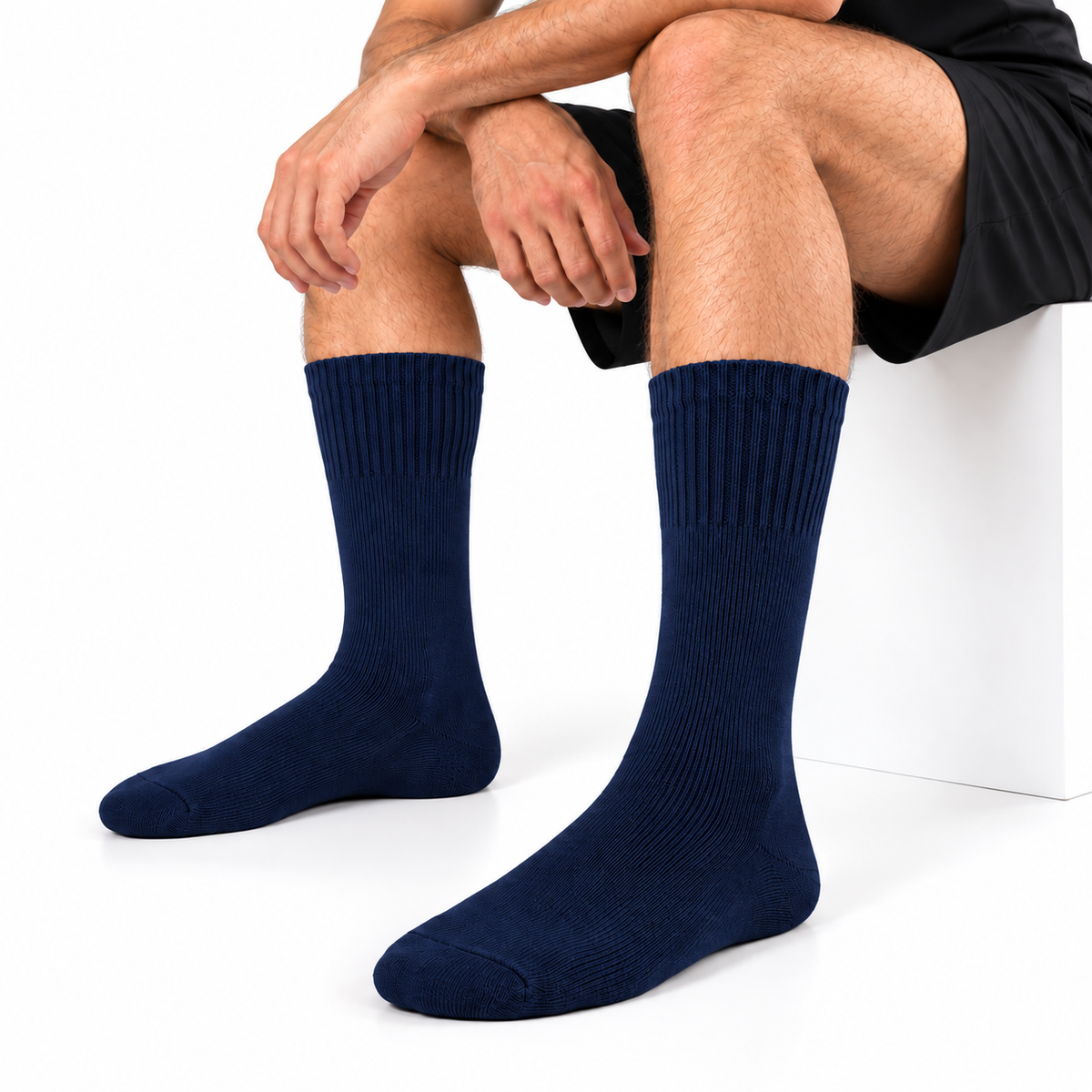 Terry Cotton Calf Length Navy Blue Socks