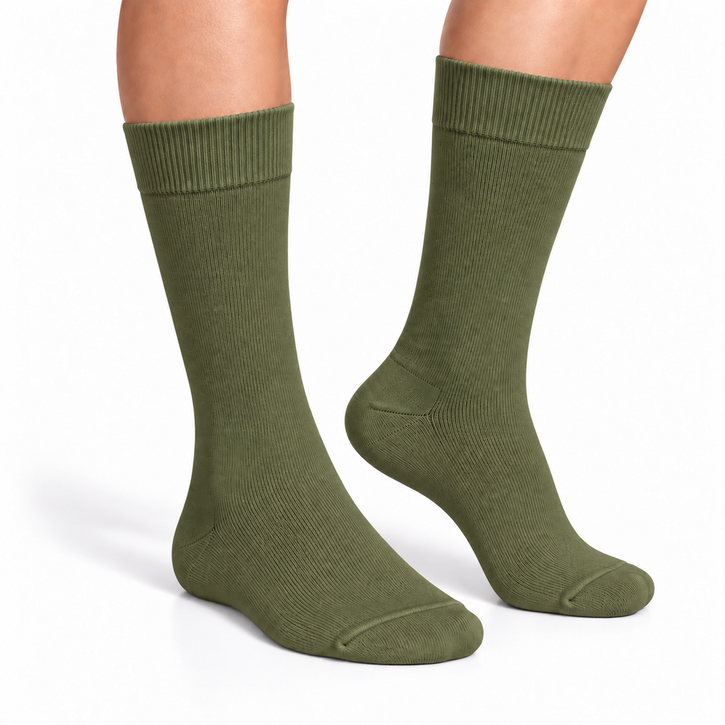 Stretch Fit Calf Length Olive Green Socks