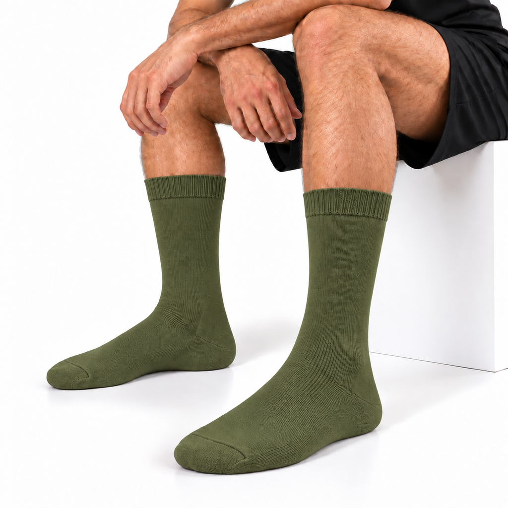 Stretch Fit Calf Length Olive Green Socks