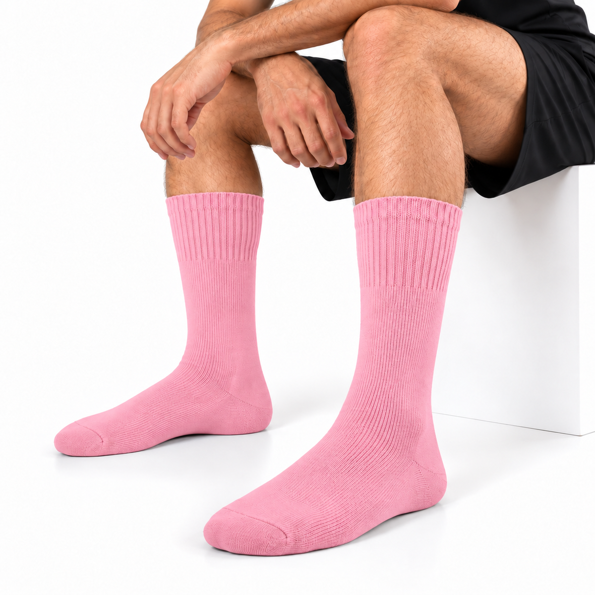 Terry Cotton Calf Length Pink Socks