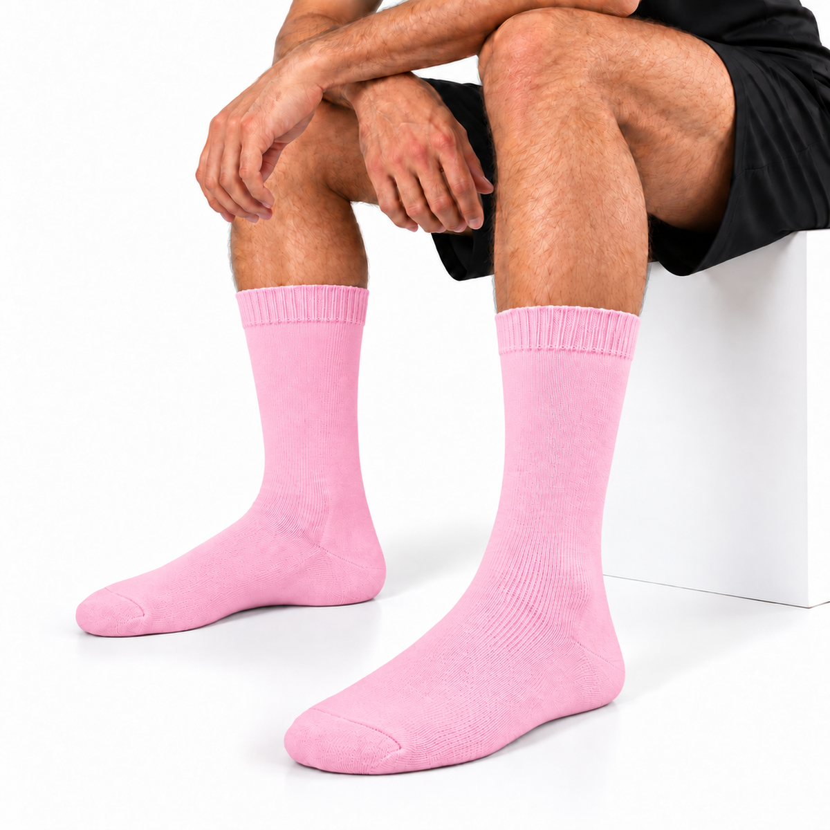 Stretch Fit Calf Length Pink Socks