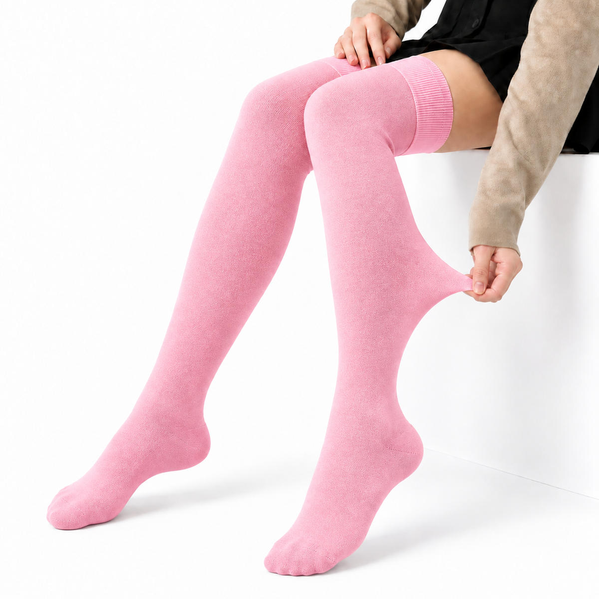 Terry Cotton Thigh High Length Baby Pink Stockings