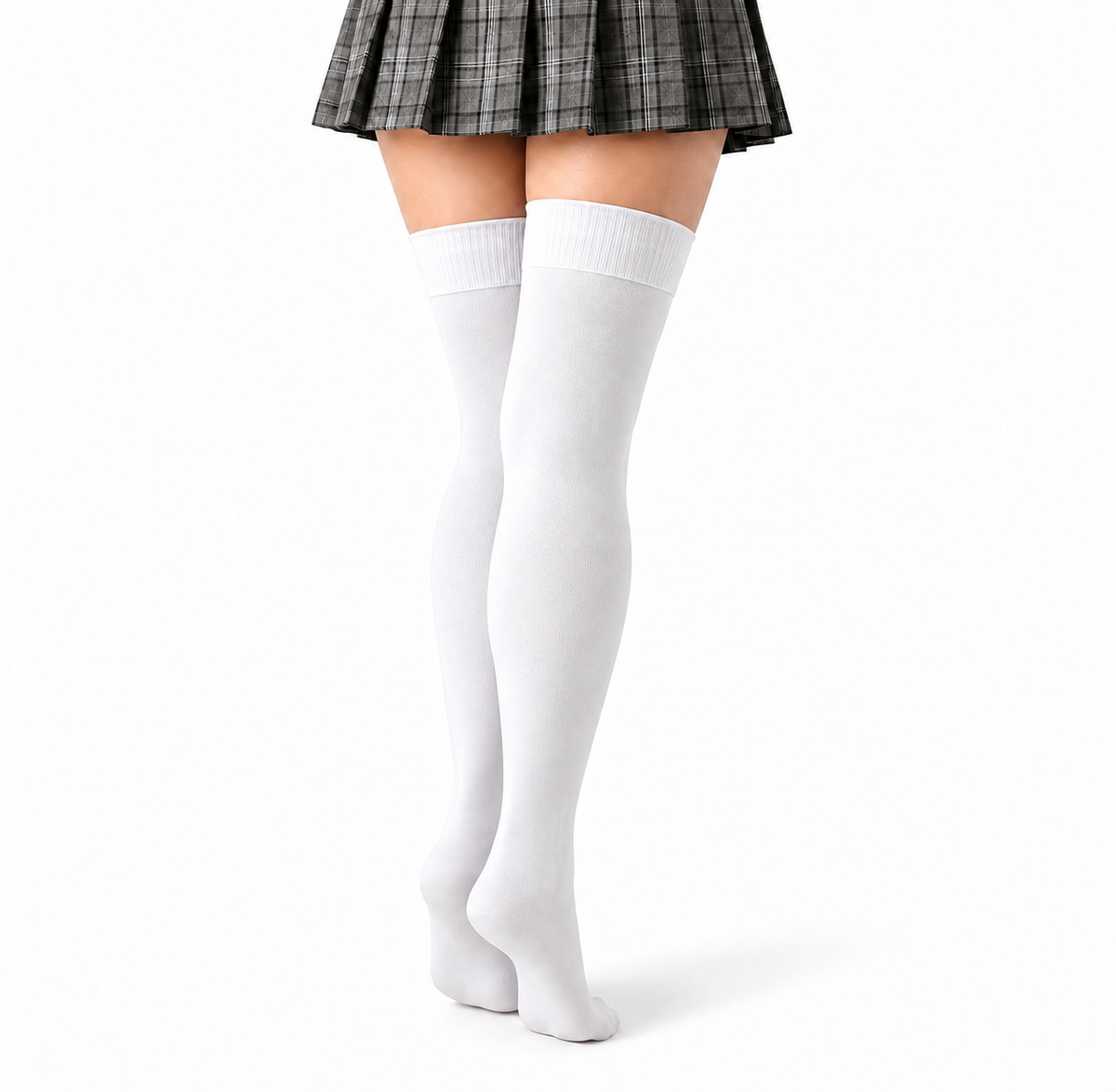 Stretch Fit Thigh High Length White Stockings
