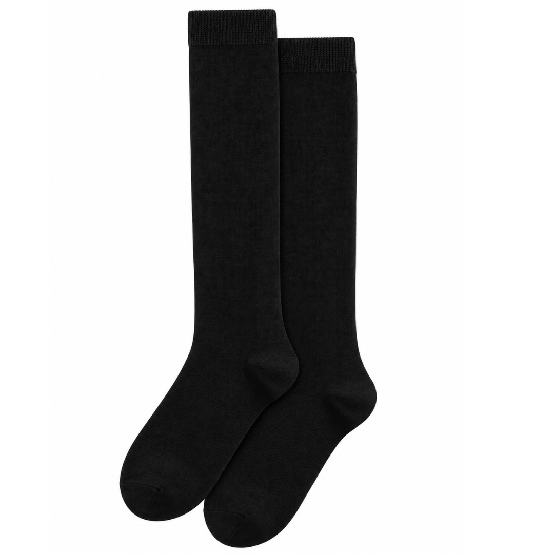Stretch Fit Knee Length Black Long Socks